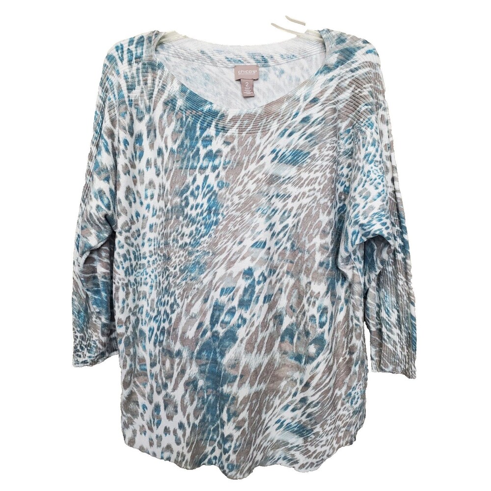 Chico's Touch of Cashmere Animal Print Boat Neck Dolman Sleeve Sweater Size 2 L